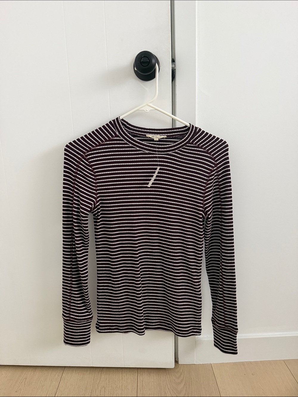 Madewell Burgundy and White Striped Long Sleeve Tee